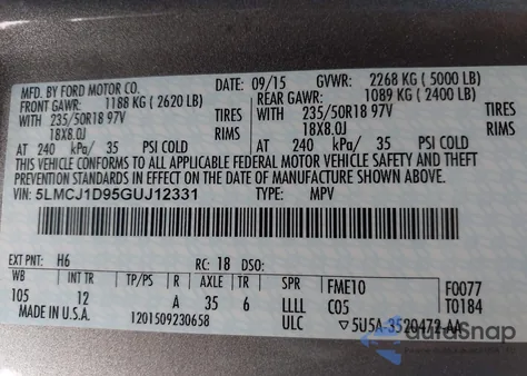 2016 Lincoln Mkc Premier z USA, uszkodzony, nr VIN 5LMCJ1D95GUJ12331